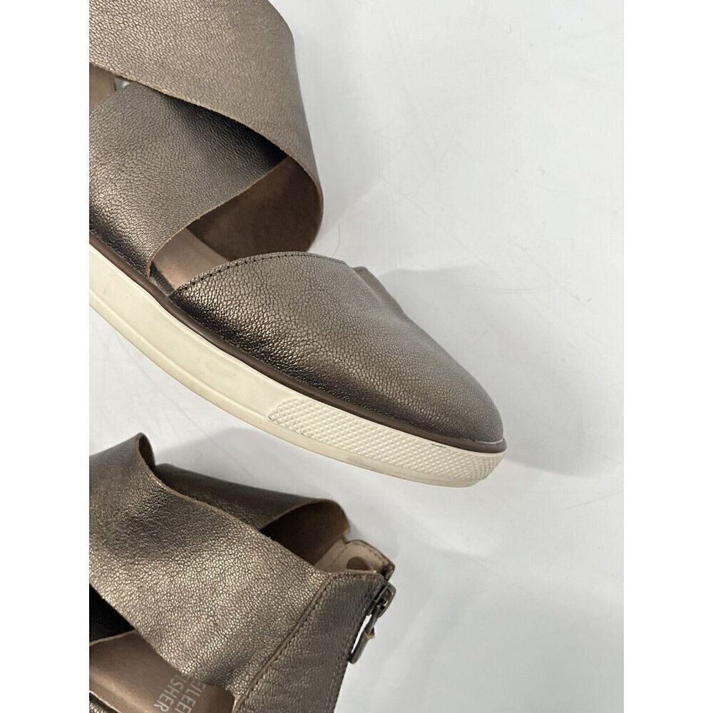Eileen Fisher Sport Gold Brown Metallic Leather Suede Flats Sz 6.5 - Picture 5 of 9